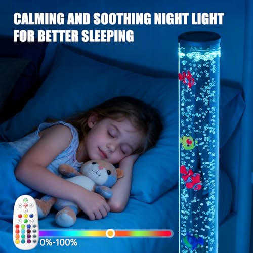 Large 4FT Sensory Bubble Tube Fish Lamp with Remote, 16 Colors & 8 Floating Fishes