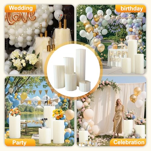 Foldable White Cylinder Pedestal Stands - 5 Pack for Party & Event Decor Variation of White / 5PCS