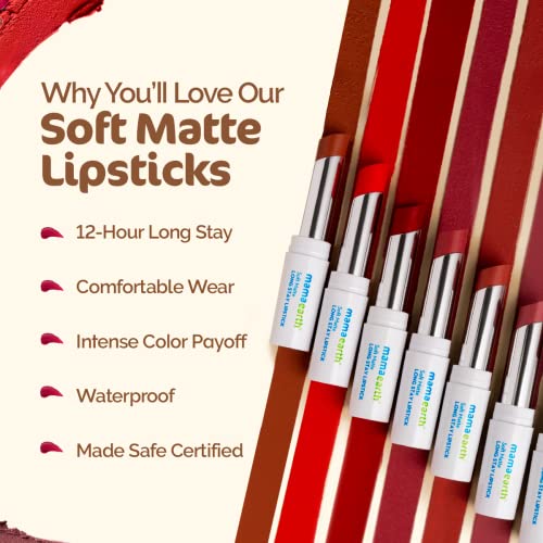 MAMAEARTH Soft Matte Long Stay Lipsticks with Jojoba Oil & Vitamin E for 12 Hour Long Stay - 03 Grape Wine - 3.5 g