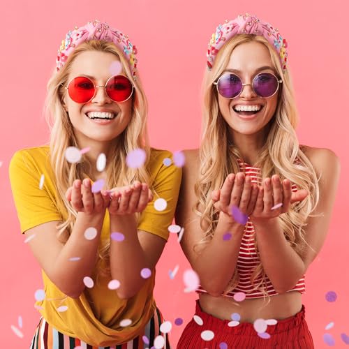 Pink Floral 4-Piece Jeweled Knotted Headband Set - Rainbow Rhinestone Hair Accessories for Women & Girls