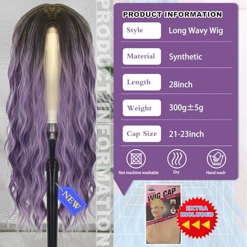 Long Ombre Purple Cosplay Wig 28 Inch Middle Part Synthetic Hair for Women - Variation: Ombre Purple / 28 Inch