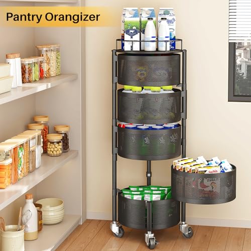 Rotating 5-Tier Fruit and Vegetable Basket Stand - Black