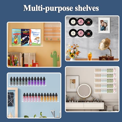 12 Pack Clear Acrylic Nail Polish Rack Wall Shelf - 15 Inch Storage Organizer with Removable End Insets