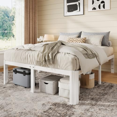 Full Size Metal Bed Frame 14 Inch Tall with Rounded Corners - White, Includes Variation: White / Full