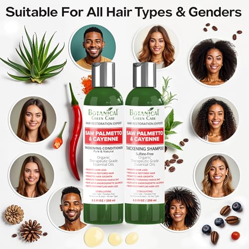 Botanical Green Care Saw Palmetto & Cayenne Hair Growth Shampoo & Conditioner Set – Thickening & Sulfate-Free