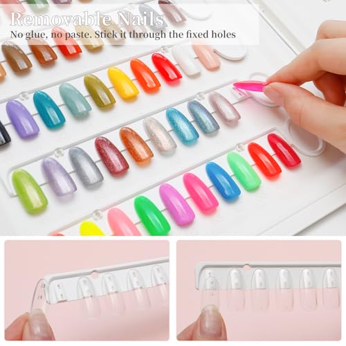 Nail Color Display Book Nail Swatch, 120 Colors Nail Polish Sample Display Book with Transparent Replacement Nails, Professional Nail Gel Color Card Book, No Need Pasting, No Need Glue
