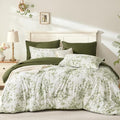Floral Queen Comforter Set 7 Pieces Green Rose Bedding - Soft & Durable