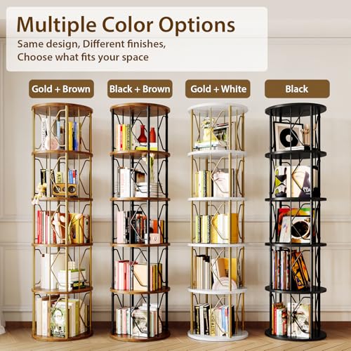 Gold & White 5-Tier Rotating Bookshelf Tower - 62.5 Inches High