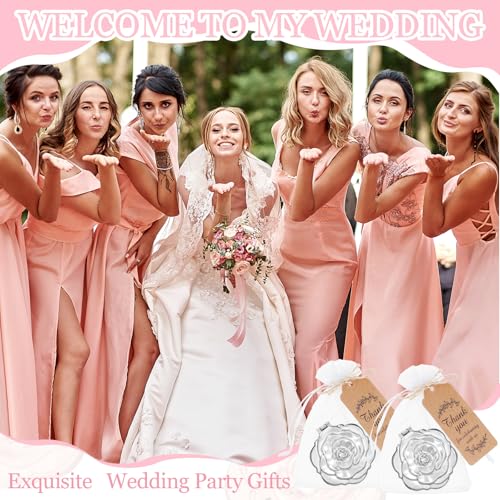 Silver Rose Compact Mirror with Brush Bulk Set - Wedding & Party Favors