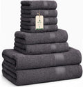HomeBurg Dark Grey Cotton Towel Set - 8-Piece Absorbent Bath & Hand Towels with Washcloths