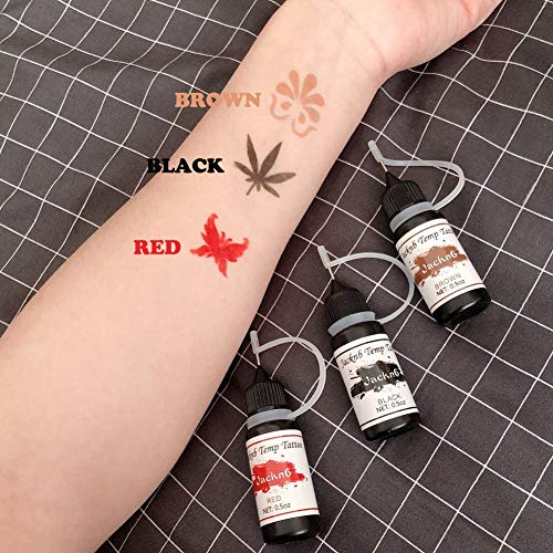 Temporary Tattoo Kit Freehand Ink Semi Permanent Tattoo Jagua Gel 40 Pcs Free Tattoo Stencils DIY Tattoos Fake Freckles Temp Tattoos for Women Kids Men - Full Kit 4 Bottles