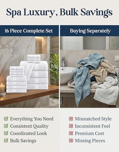 White 16-Piece Cotton Bath Towel Set - Soft Absorbent & Durable