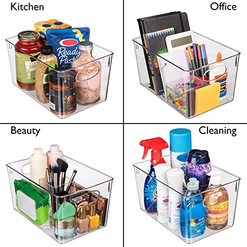 8 Pack Plastic Storage Bins with Lids - 11x7.5x6 Inch Kitchen & Pantry Organizer