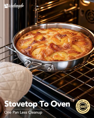 Michelangelo 3-Pack Tri-Ply Stainless Steel Frying Pan Set 8/9.5/11 Inch - Fully Clad, Oven Safe, No Coating