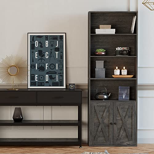 IRONCK Charcoal Grey Industrial Bookshelf - 6-Shelf Floor Standing Bookcase, 70in Tall for Home Office & Living Room