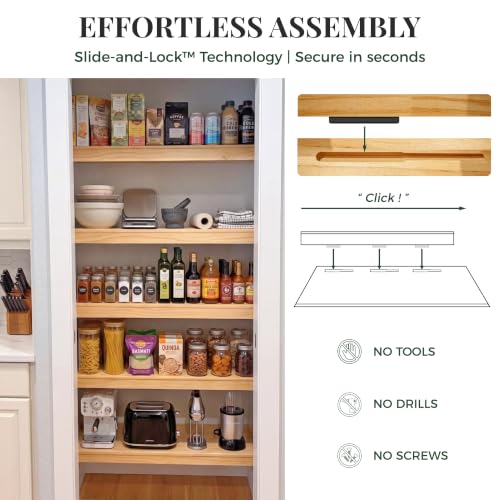Solid Pine Wire Shelf Covers - 12 Inch Depth x 24 Inch Length, Tool-Free Pantry Rack (Variation: 12" D / 24" L)