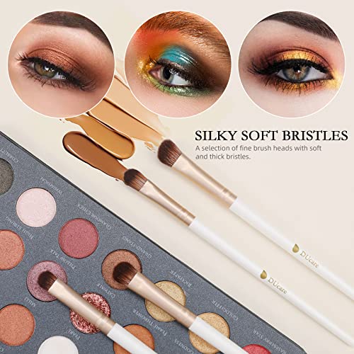White Gold Makeup Brush Set 14Pcs with Travel Bag - Professional Synthetic Face & Eye Brushes