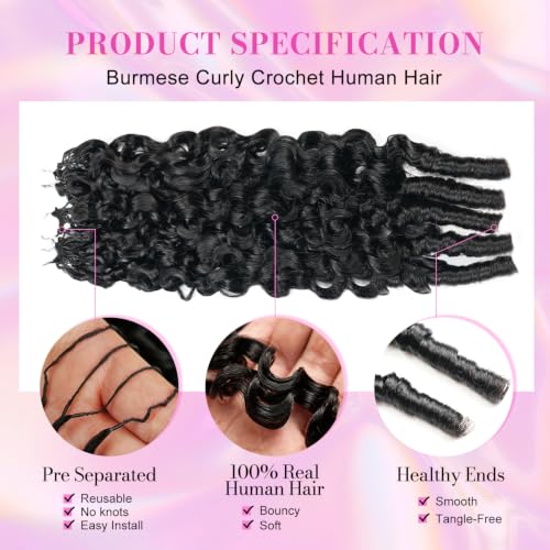 Crochet Human Hair Bundles 22 Inch Burmese Curly Pre Separated for Black Women - Variation of THIS listing