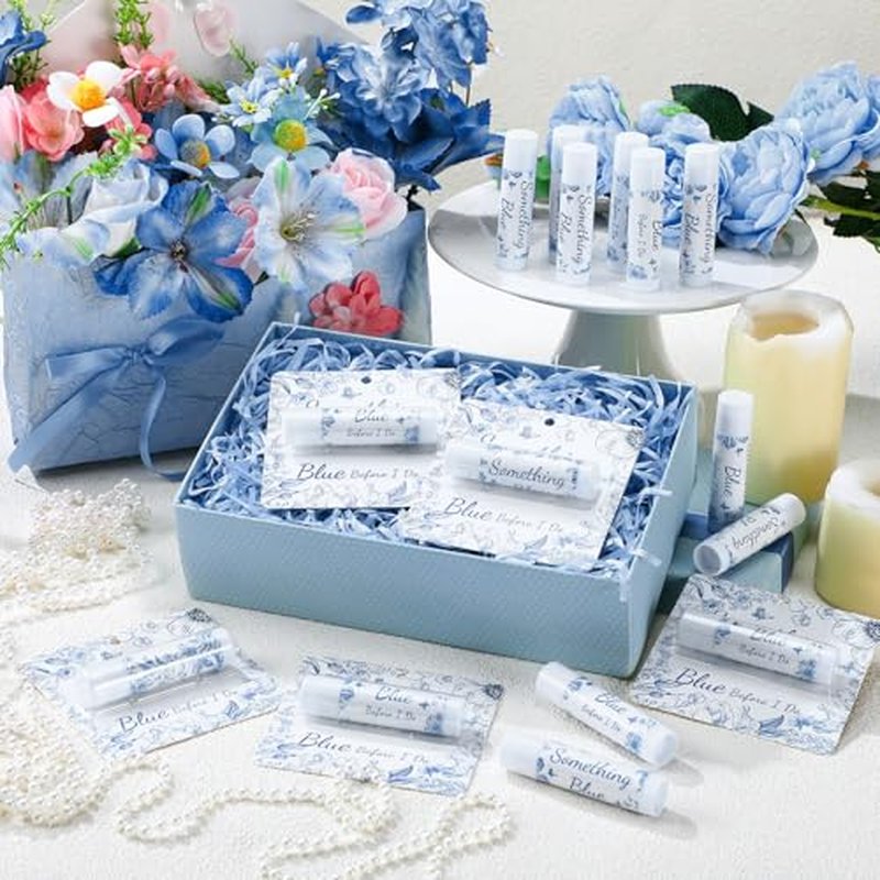 48 Pcs Something Blue Before I Do Gifts for Guests Something Blue Lip Balm Floral Wedding Party Favors Bridal Shower Travel Size Lip Balm Party Supplies for Bridesmaid Bachelorette Souvenirs