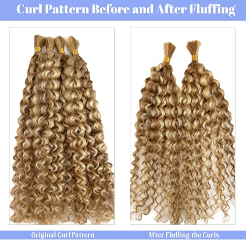 Highlight Human Braiding Hair #27/613 Boho Water Wave Bundles 12 Inch Blonde Highlights