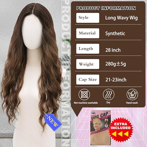 Cosplay Long Brown Wig 28 Inch Middle Part Synthetic Hair - Brown / 28 Inch