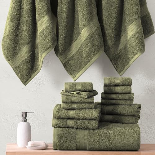 Lane Linen 18-Piece Bath Towel Set Oil Green - Large, Absorbent, Quick Dry