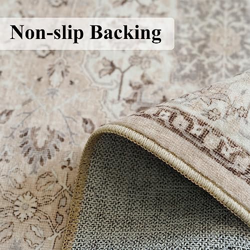 3' x 16' Washable Hallway Runner Rug Beige Non-Slip Indoor Floor Mat