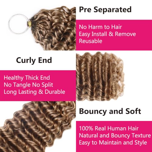 Pre-Separated Human Crochet Hair P4/27/30 Ombre Brown Blonde 20 Inch Deep Water Wave Extensions