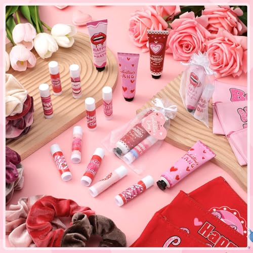Valentine's Galentine's Day Gift Set for Women - Hand Cream, Lip Balm, Makeup Bag & Accessories