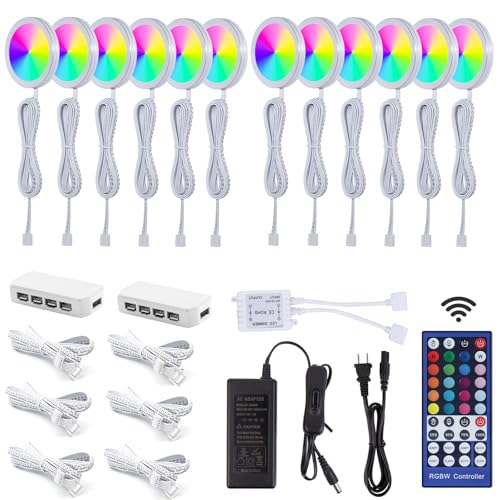 RGBWW Under Cabinet Puck Lights 12 Pack Dimmable Kitchen & Closet Lighting Kit