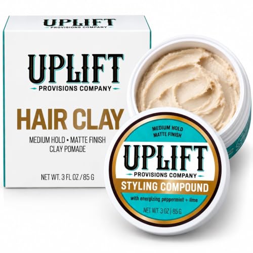 Uplift Styling Compound Hair Clay Pomade - Medium Hold, Matte Finish, Refreshing Peppermint & Lime Scent, 3 oz
