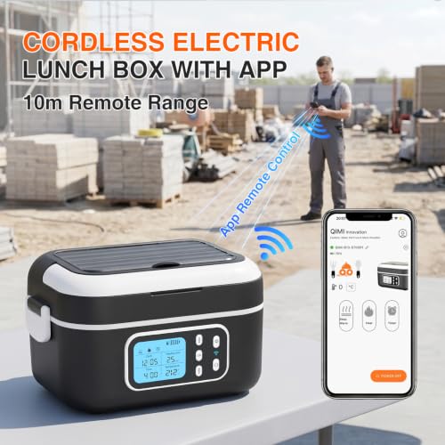 Cordless Heated Lunch Box 27000mAh App Control 1.5L Black - Portable Food Warmer