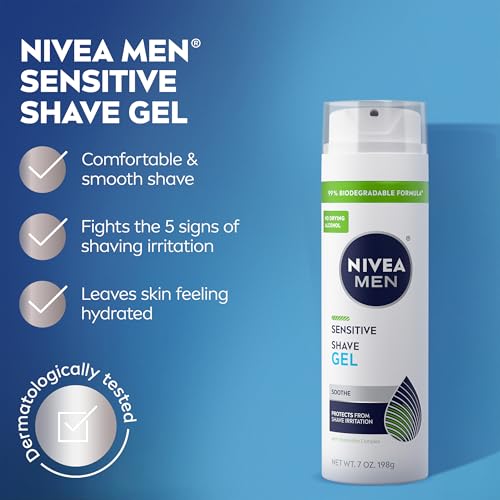 NIVEA MEN Sensitive Shaving Set for Men, Sensitive Shave Gel (7 Oz) + Soothing Post Shave Balm Aftershave (3.3 Fl Oz), Enriched with Chamomile Extract and Vitamin E, For Sensitive Skin