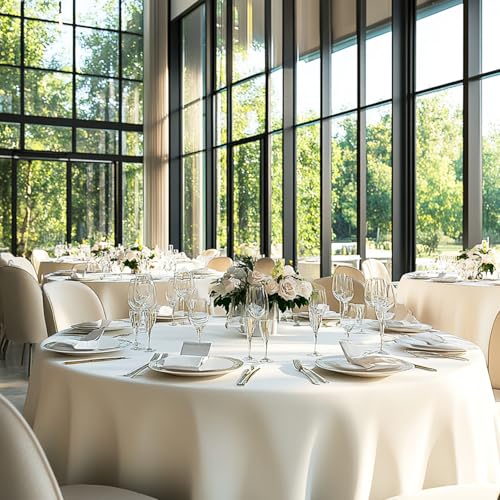 Fixwal 6 Pack 120 Inch Ivory Round Tablecloth for Weddings & Events