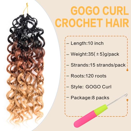 10 Inch Gogo Curl Crochet Hair - Deep Water Wave, Natural Water Wave, Curly Beach Curl, 8 Packs, T1B/27/30