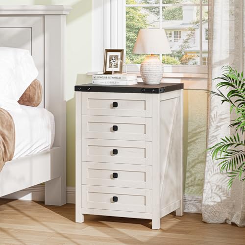 Halitaa Rustic White & Black 5 Drawer Farmhouse File Cabinet - Compact Vertical Storage, 15.75 x 18.11 x 27.76 inches