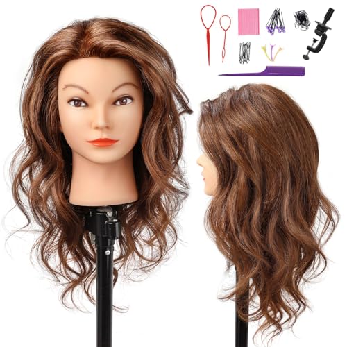 Mannequin Head for Hair Practice - 20-22 Inch Real Human Hair Dark Brown