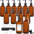 TBWIND 16oz Amber Glass Pump Bottles with Dispensers - Set of 12, UV-Protected, Refillable