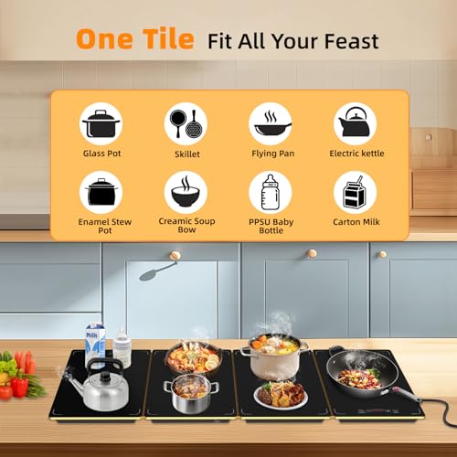 YEJOUMO Black 4-in-1 Detachable Electric Food Warming Tray 33x15 Inch