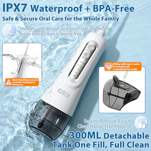 Cordless Water Flosser 300ML Rechargeable Dental Pick for Braces - White