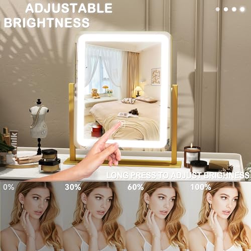 ROLOVE Gold 13" x 15" LED Vanity Mirror with Lights, Dimmable Touch Control