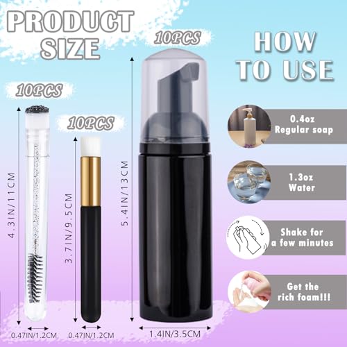 50PCS Lash Shampoo Bottles & Brush Set for Eyelash Care - Black