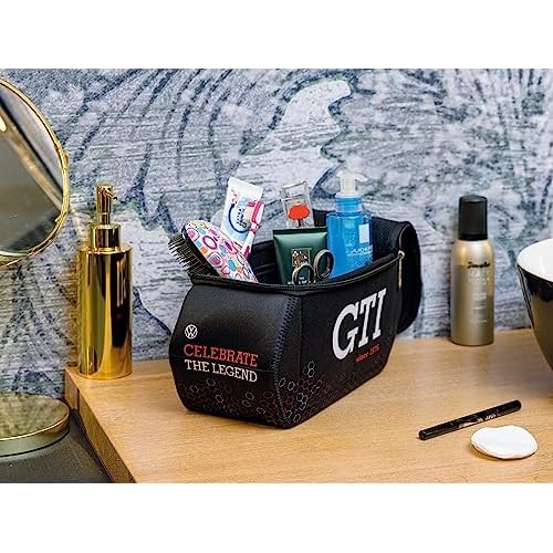 BRISA VW Collection - Volkswagen Neoprene Universal Makeup Cosmetics Toiletry Travel Pharmacy Bag in GTI Design (Hexagon/Black/Large)
