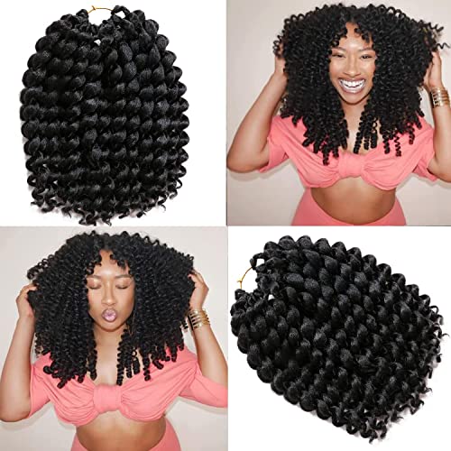 Kenkenten Jamaican Bounce Crochet Hair 4 Packs 12 Inch Wand Curl #1B - Short Curly Synthetic Hair for Black Women