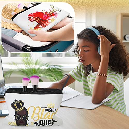 Umigy 12 Pcs African Girl Makeup Bags Black Girl African Gifts Afro Melanin Art Cosmetic Canvas Bags Funny Cute Reusable Toiletry Pouch Organizer Black Owned Business Gift for Women(Stylish Style)