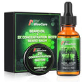 Beard Oil and Beard Balm for Men - Beard Growth Kit for Beard Soften and Moisture - Natural & Organic Jojoba, Argan, Shea Butter - Beard Care Kit for Dad, Husband, Boyfriend, Green