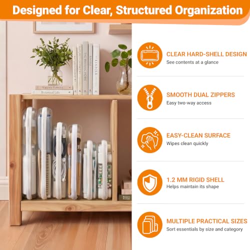 YQBRAO Clear Hard Shell Zipper Cases - 6 Travel Organizers, White, TSA Compliant