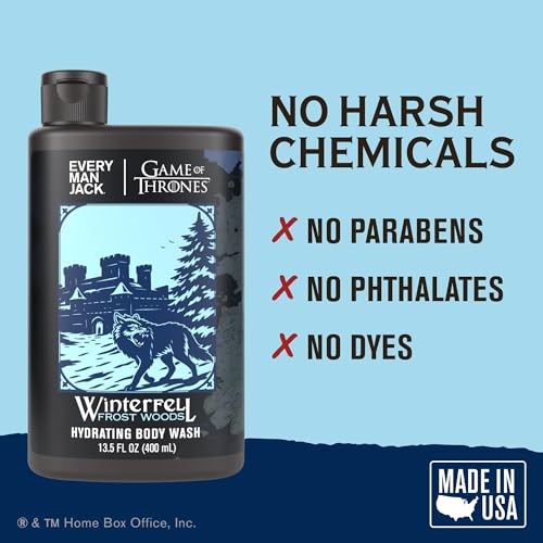 Every Man Jack Game of Thrones Collectors Body Wash - Clean Ingredients - Winterfell - Frost Woods Scent - 13.5 oz (Pack of 2)