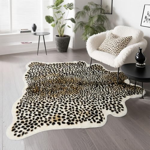 Asuprui Faux Leopard Rug 6'7" x 5'4" – Realistic Cheetah Print Area Rug, Bedroom Decor