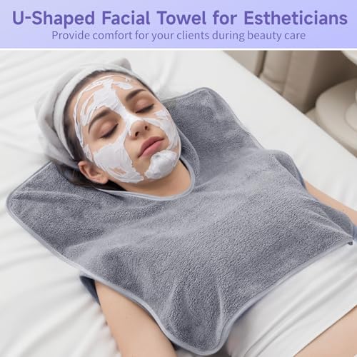 Gray U-Shaped Coral Fleece Facial Towels 12PCS Salon Spa Cleansing Cloths